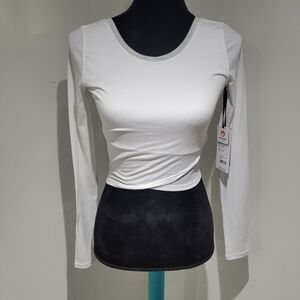 MPG Women's Pace Wrap Long Sleeve Mesh Tee XS White Athleisure Balletcore NEW